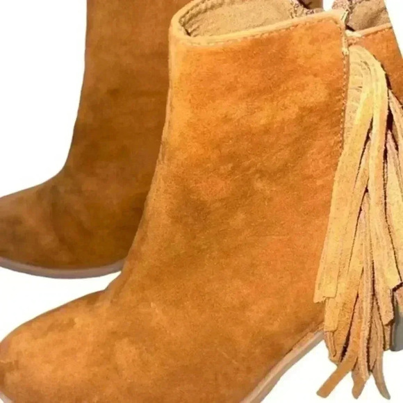 Brand New! Camel Colored Suede Ankle Boots w/ Tassels - Picture 4 of 11